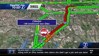 Crash on I-80 near Giles Road causes major delay