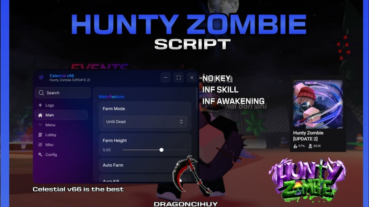 HUNTY ZOMBIE [UPDATE 2] | SCRIPT NO KEY + INF SKILL + INF AWAKENING ...