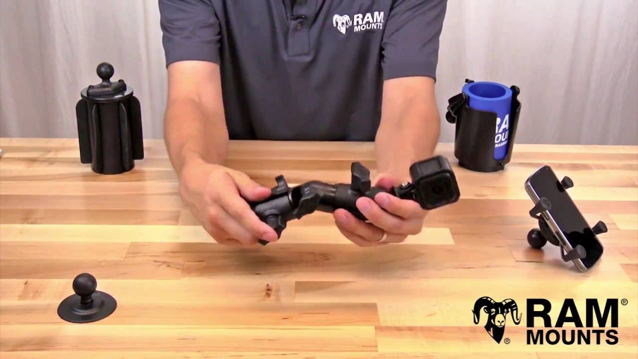 RAM Double Socket Swivel & Ratchet Arm for 1  Balls