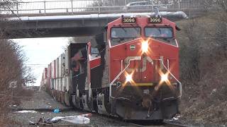 Long and Late Stack Train CN 120 w/DPU rolling thru Moncton, NB