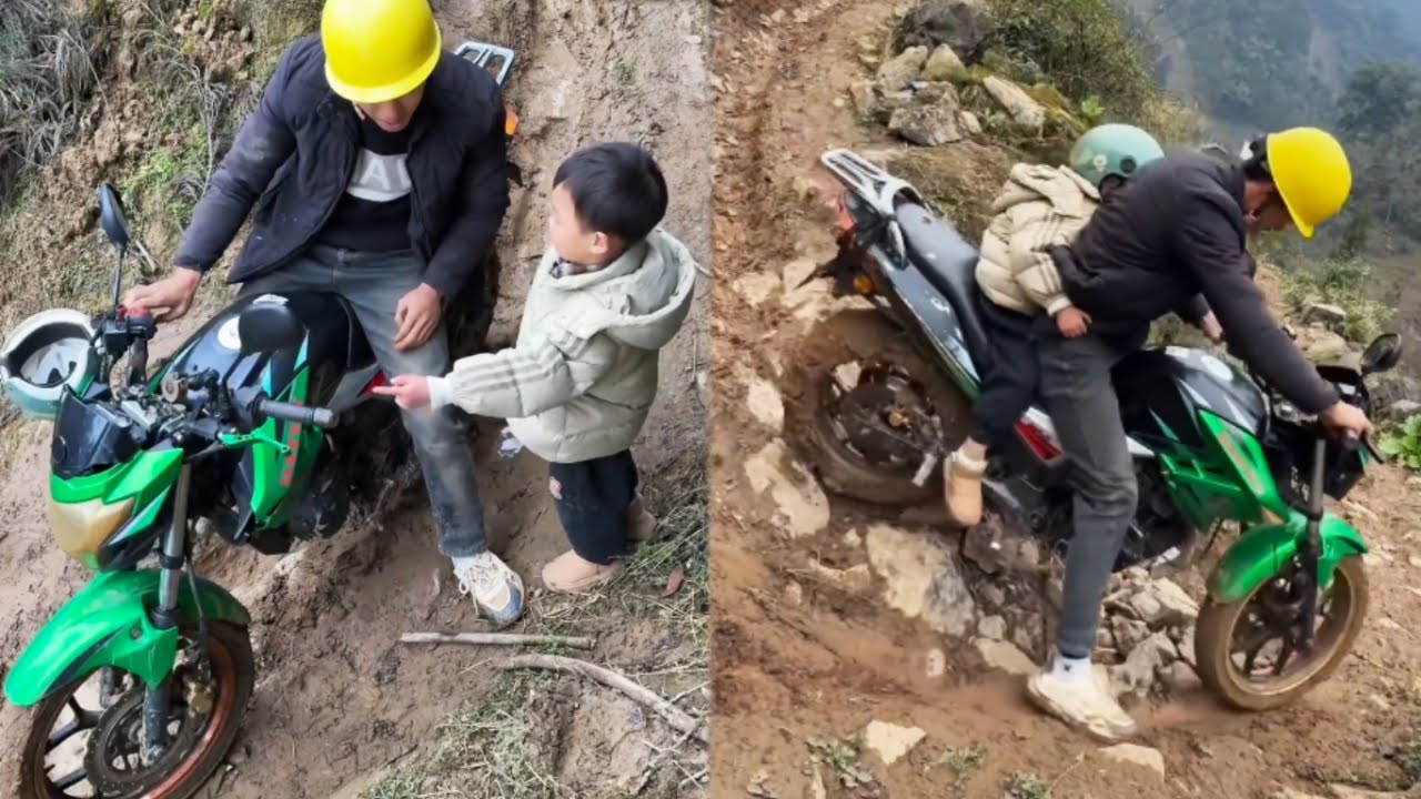 A Child Wanted To Go Down The Mountain To Play With His Friends, And A Kind Motorcyclist Helped Him
