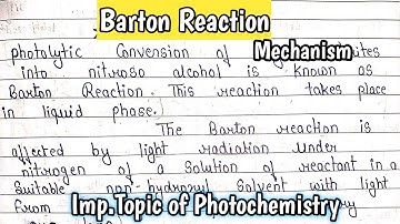 Barton Reaction || Mechanism || Photochemistry || MSc.(Chemistry) 3rd semester ||