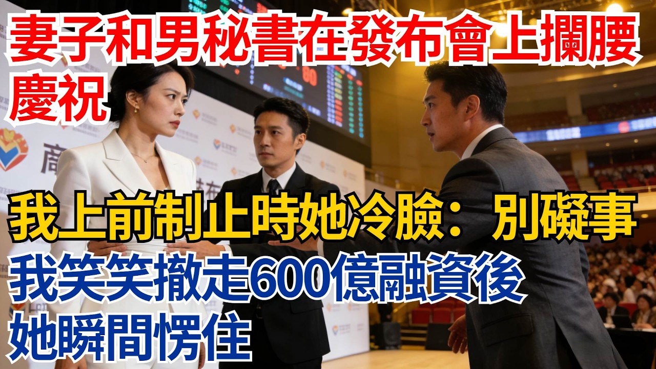 總裁妻子和男秘書在上市發布會上攔腰慶祝，我上前制止時她冷臉相告：別礙事！我笑笑撤走600億融資後，她瞬間愣住【都市際遇】#都市情感#情感故事#妻子出軌#出軌故事#婚姻背叛#反轉劇情