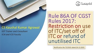Rule 86A OF CGST Rules 2017: Restriction on use of ITC/set off of ITC or refund of unutilised ITC