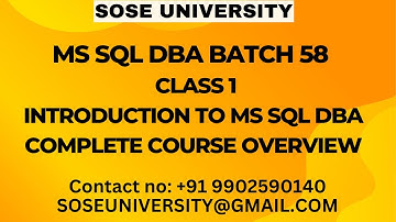 Batch 58 MS Sql DBA + Azure Sql DBA Introduction Live Class 1 || Contact +91 9902590140