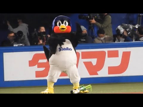 つば九郎、大阪名物パチパチパンチを東京音頭に乗せて披露する（神宮球場）クライマックス１日目　阪神タイガースvsヤクルトスワローズ　2022.10.12