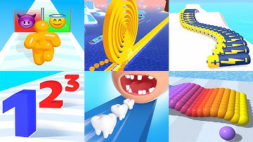 Tall Man Run VS Spiral Roll Battery Run Smile Rush Number Master Canvas Run