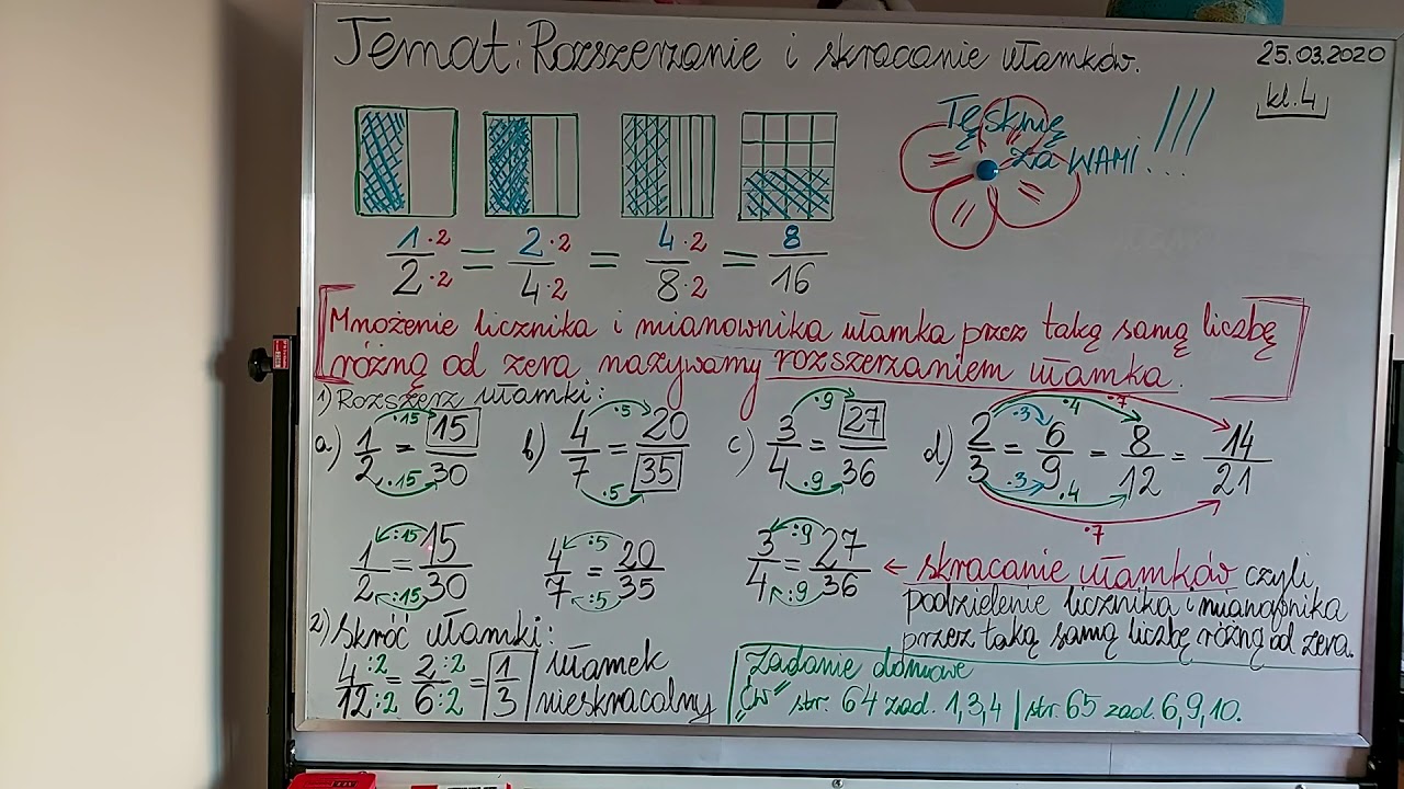 Rozszerzanie I Skracanie Ulamkow Klasa 4 Kl.4 LEKCJA 3 Rozszerzanie i skracanie ułamków - YouTube