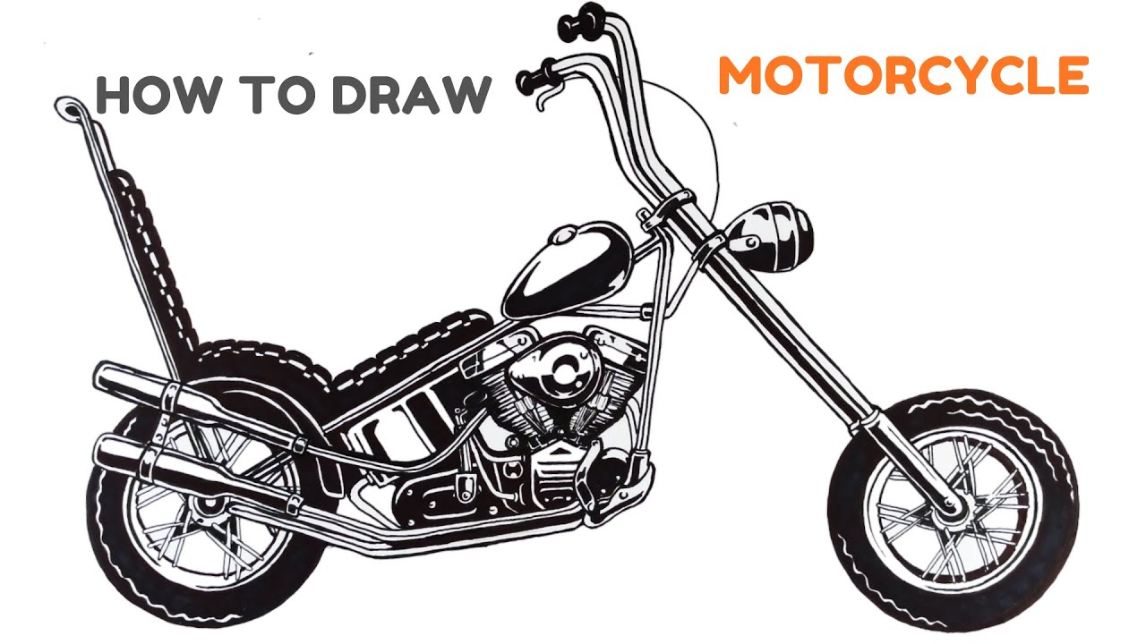 Como desenhar uma moto chopper  Tutorial de desenho passo a passo