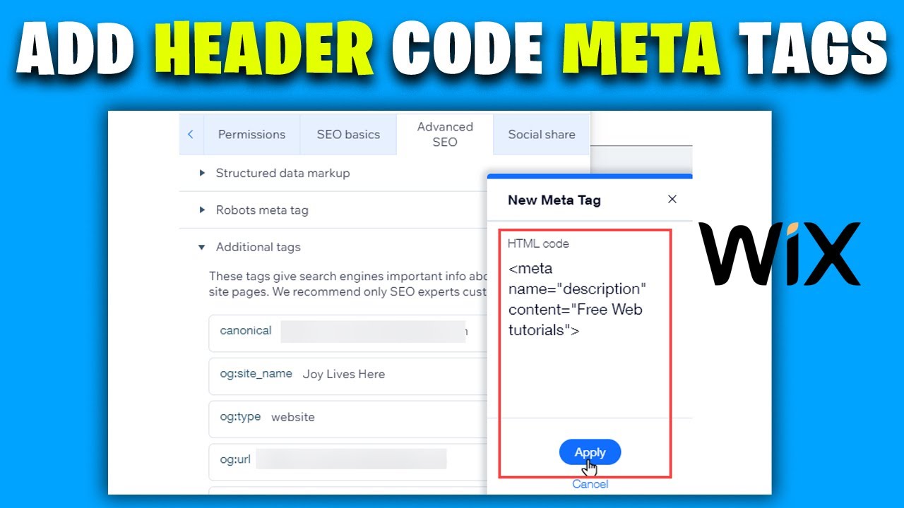 Meta In Header Html Code Example How to add header code meta tags in wix website | Wix Meta Tag tutorial ...