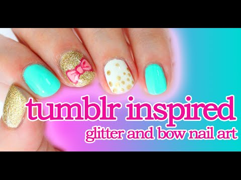 Tumblr Inspired Bow and Glitter Nail Art