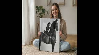 Black Horse Canvas Wall Art, Luxury Equestrian Decor, Modern Minimalist Statement Piece   #homedecor