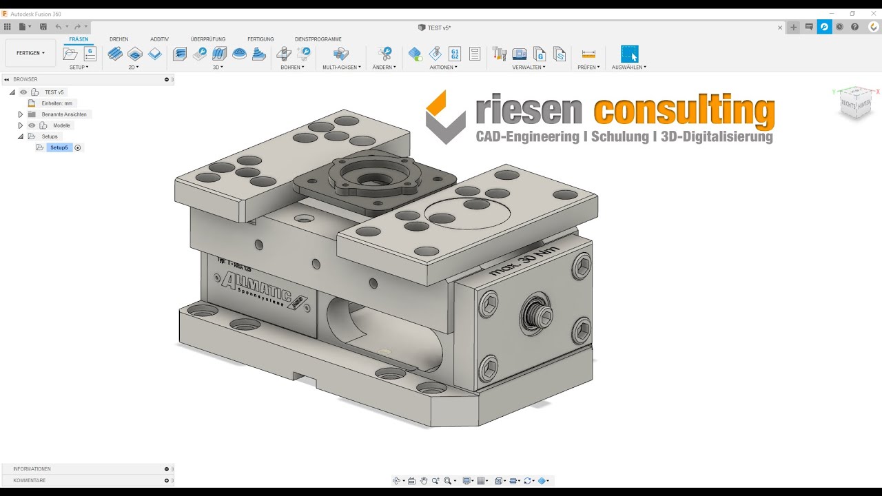 Autodesk Fusion 360 CAM Fräsen Teil 1 - Setup definieren Deutsch Tutorial Schulung