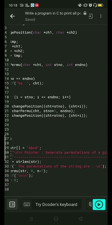 Write a program in C to print all permutations of a given string using ...