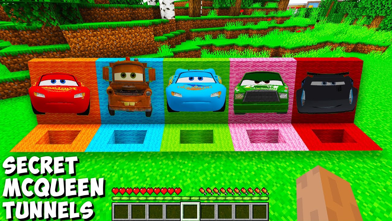 found new SECRET TUNNELS of MCQUEEN & MATTER & DINOCO & CHICKO HICKS & JACKSON STORM in Minecraft