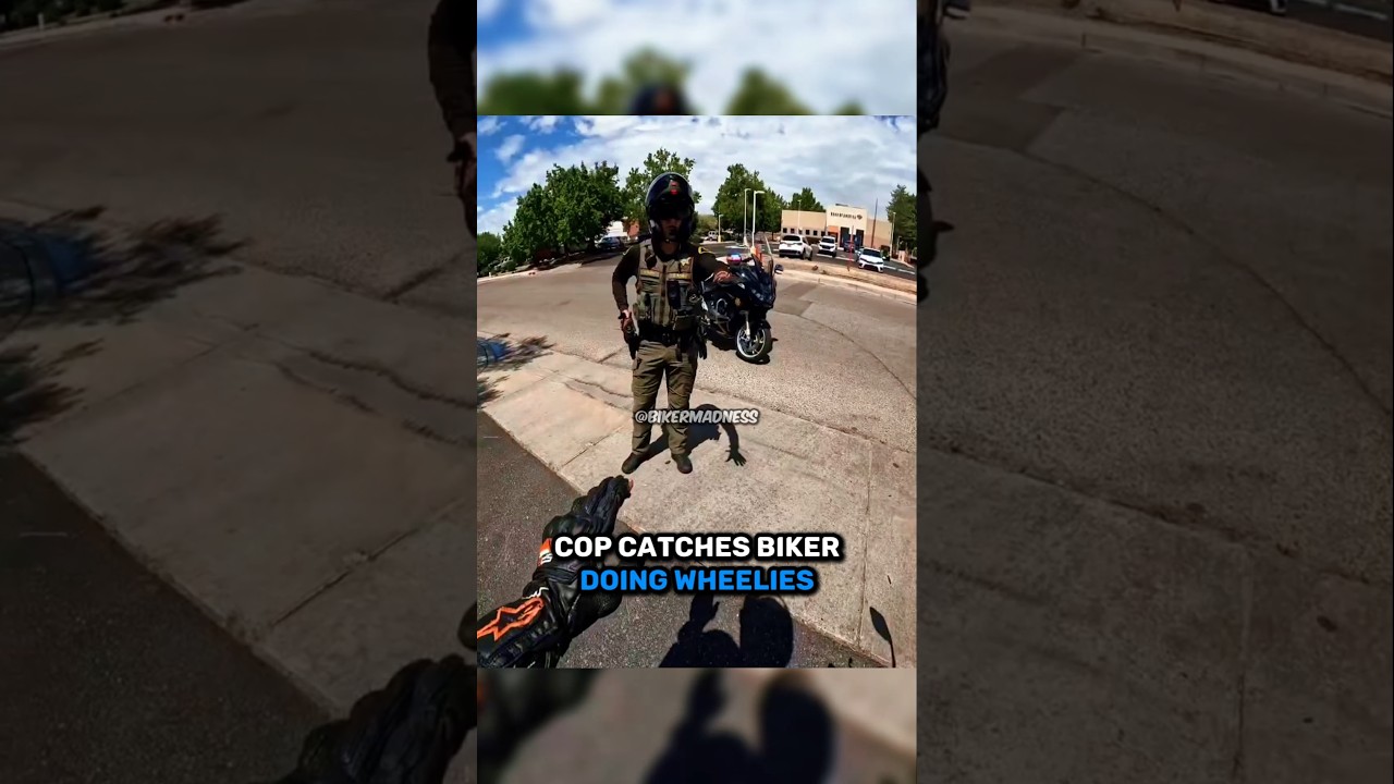 Полицейский застал мотоциклиста за выполнением трюков на заднем колесе.