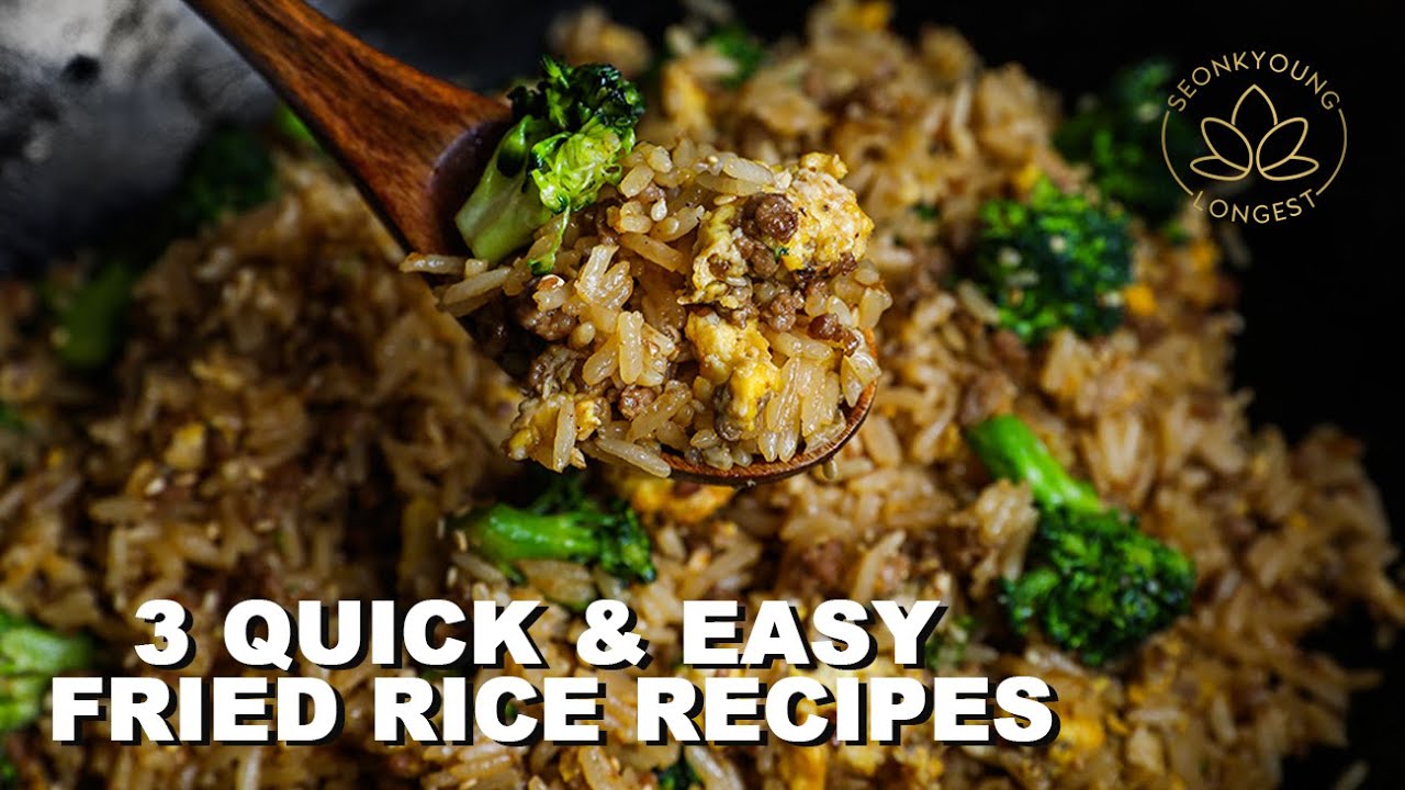 3 QUICK Fried Rice with Ground Meat | Beef and Broccoli, Lemongrass Chicken & Pork Adobo Fried Rice! | Seonkyoung Longest