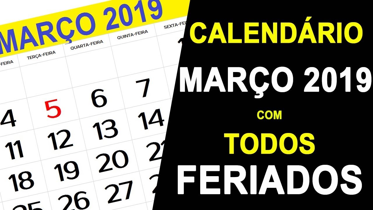 CALENDÁRIO MARÇO 2019 COM FERIADOS PARA IMPRIMIR - YouTube