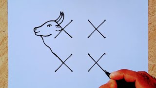 How to draw a OX from 4×4 dots easy // Easy Bull drawing // OX Rangoli // Mattu pongal kolam