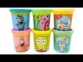 6 SpongeBob SquarePants Play-Doh Can Heads & Toys Spongebob Patrick Squidward Snail Sandy Plankton