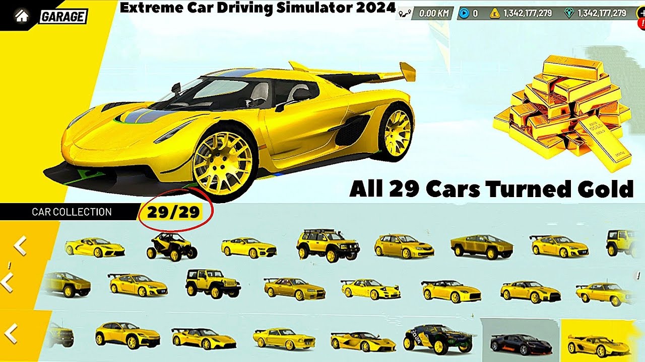 All 29 Cars Turned into Gold In Extreme Car Driving Simulator In