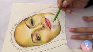 نقاشی چهره مهناز افشار با تکنیک مداد رنگی
