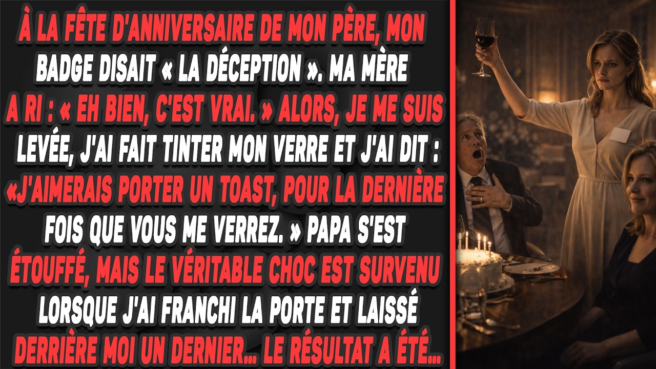 À la fête d'anniversaire de mon père, mon badge disait « La Déception ». Ma mère a ri : « Eh bien...