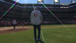Charlie Manuel throws out 1st pitch for Phillies 2024 Opener to Larry Bowa via NBC Sports Philly