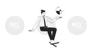 Corporate data analyst sitting and holding pie chart outline hand drawn 2D character animation