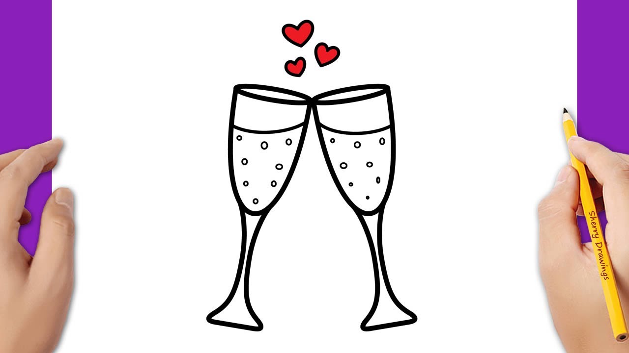 Champagne glass. Empty and full. Hand drawn sketch - Stock Illustration  [44765266] - PIXTA