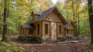 Building a Bushcraft House from Logs and Stones | Full Process