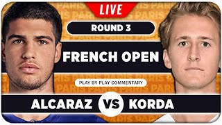 ALCARAZ vs KORDA • French Open 2024 • LIVE Tennis Play-by-Play Stream
