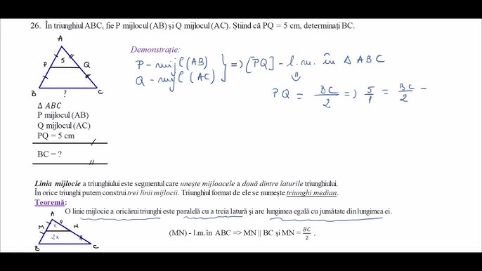 Probleme de geometrie plana - Pb 26 - Cunosc linia mijlocie in triunghi,  determin lungimea bazei - YouTube