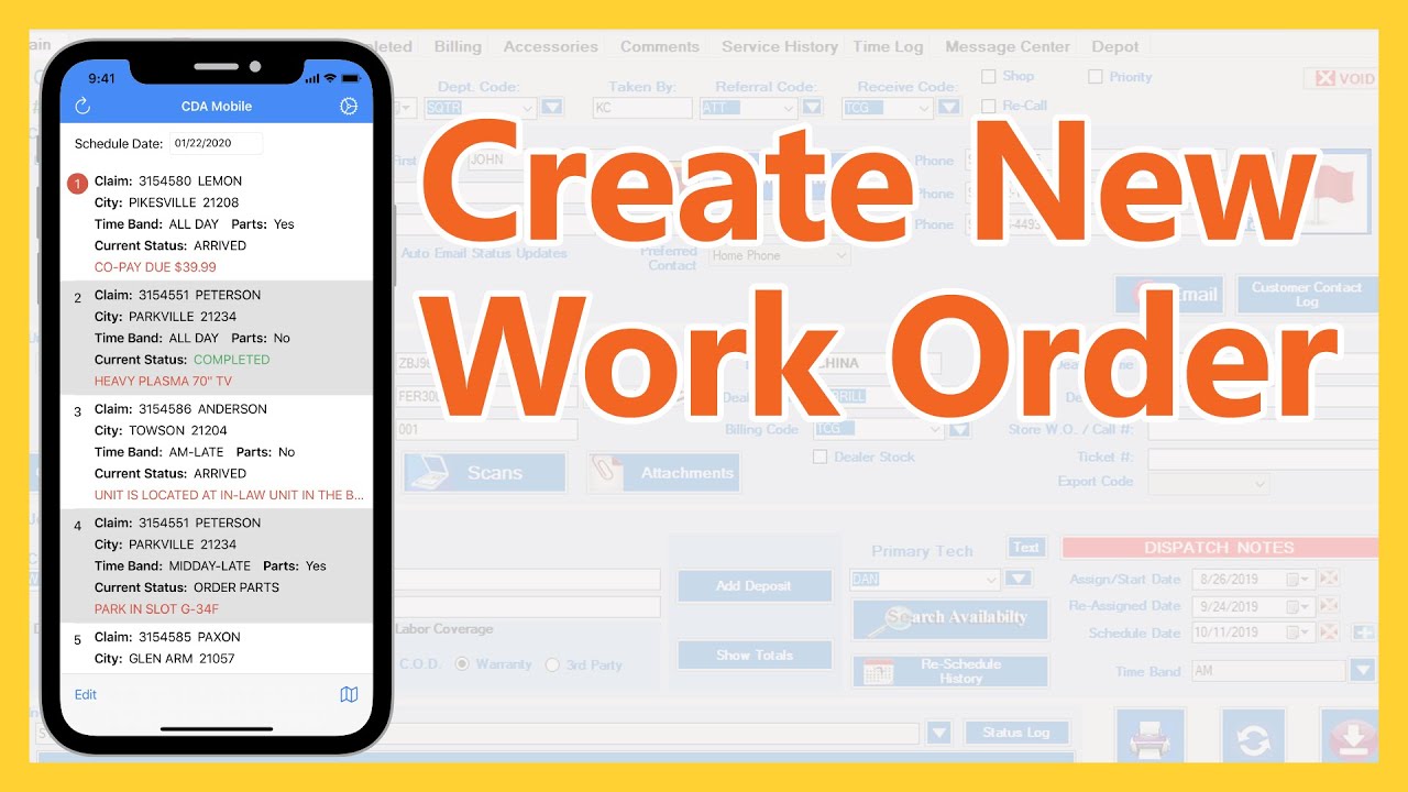 Mobile, Create New Work Order While In Customers Claim. - YouTube