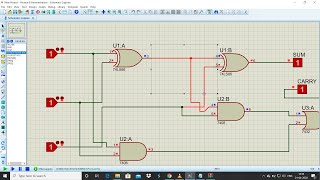 FULL ADDER WITH CARRY USING PROTEOUS SOFTWARE DIGITAL ELECTRONICS.