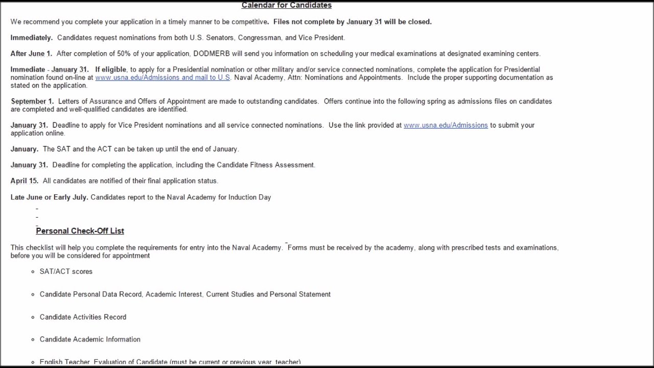 USNA PreCandidate Application YouTube