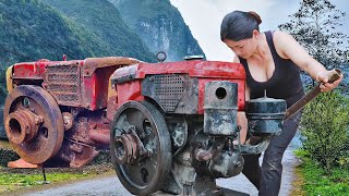 : Full process Mechanic Girl repairs, replace and restores D8 diesel engines, genius girl repair