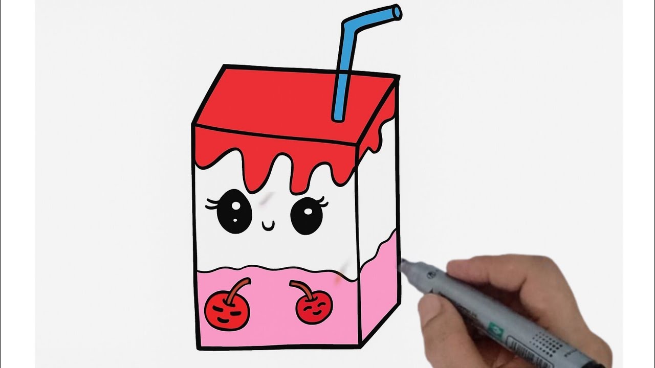 How to Draw a cute cheery Juice Box Drawing | Easy for kids/ Easy  kawaii drawing @Drawings-i7k