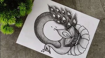 "Peacock with Diya Drawing 🪔 | Easy Pencil Art"