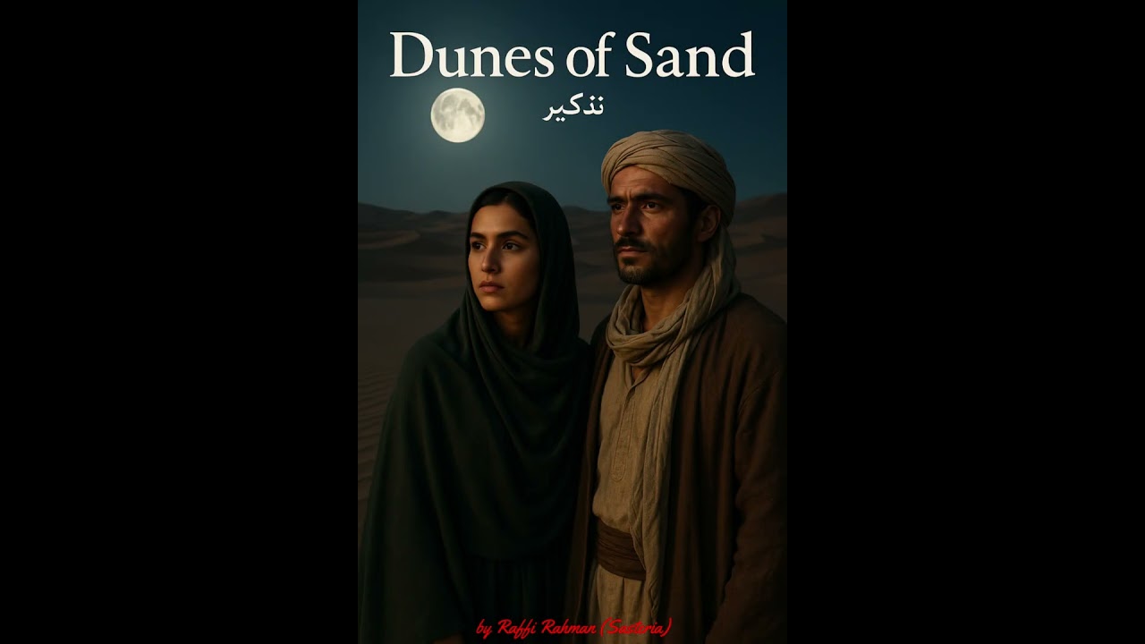 Layla and Omar walking across a golden desert — Dunes of Sand by SasteriaWorld.