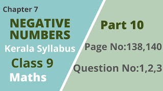 Class 9 | Maths |Chapter 7|Negative Numbers|PageNo:139,140,Question No:1,2,3|Kerala Syllabus|Part 10