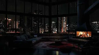 Night Rain & Crackling Fire – Relaxing Cityscape Ambience for Deep Sleep 🌆🔥💤