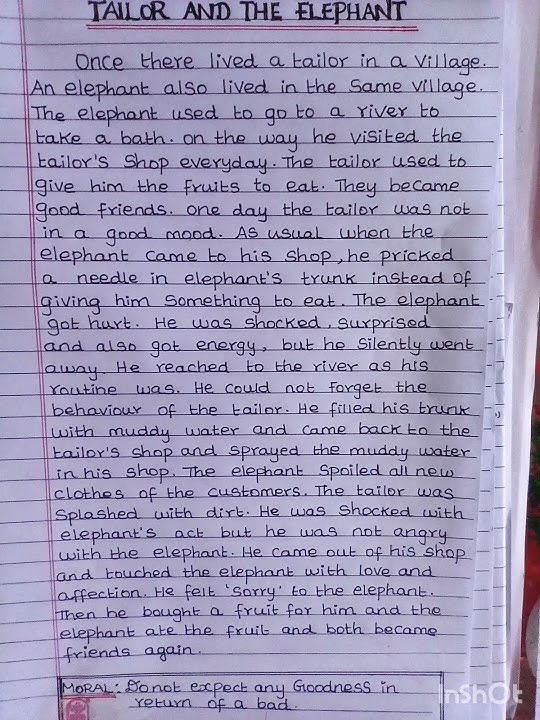 Tailor and the elephant story in English||Story writing
