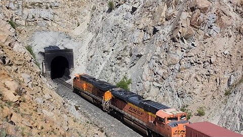 Small gang of railfans watch BNSF freight disappear into Mullan Pass tunnel - June 2022
