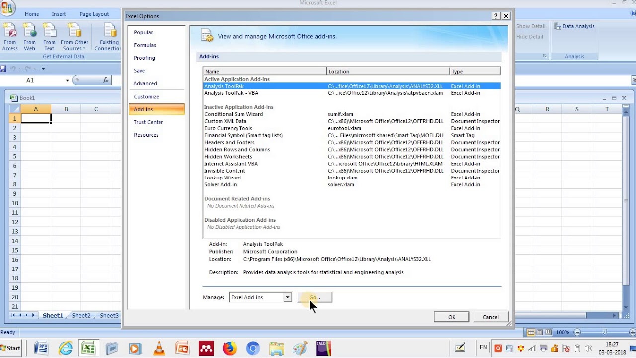 How to fix data analysis tools on ribbon in Excel sheet YouTube