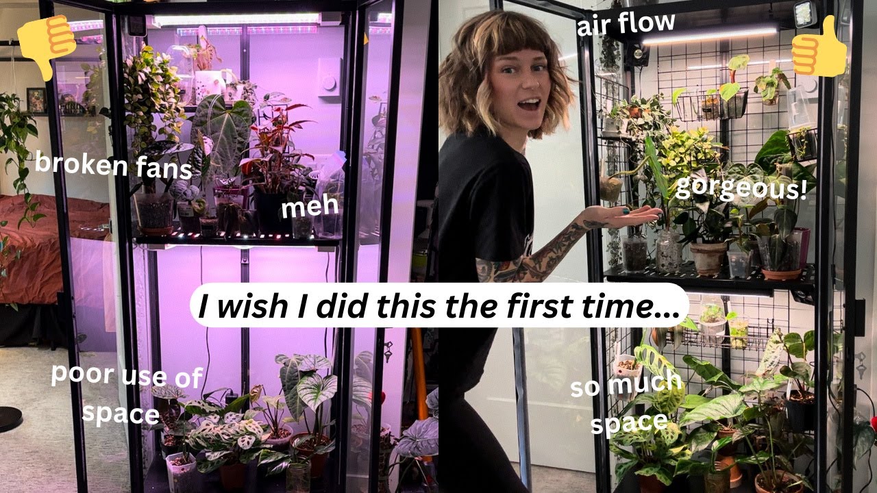 completely re-doing my ikea greenhouse cabinet | new lights, fans, grids, + more! ✨
