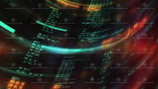 Animated background with computer code in interface windows.
