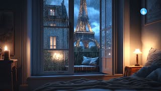 Fall Asleep Instantly with Calming Rain Sounds | Cozy Paris Bedroom With View Of The Eiffel Tower