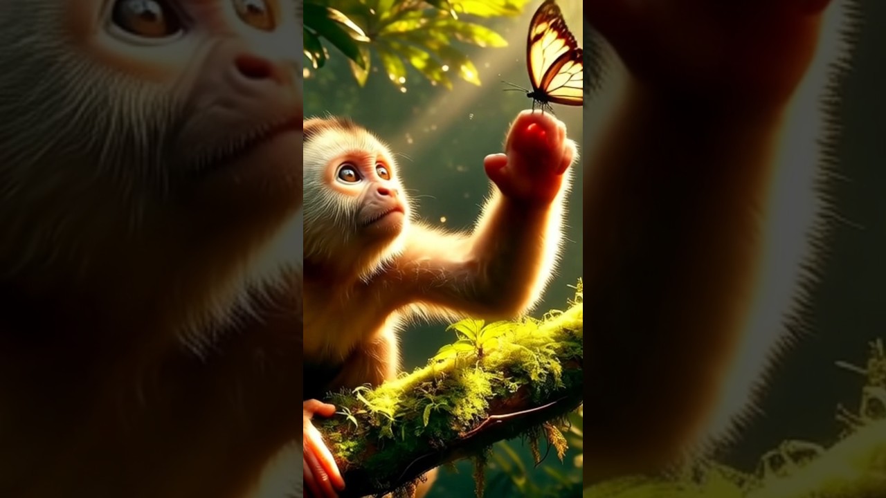 Monkey Meets Butterfly 🐒🦋" Monkey #MonkeyShorts #Wildlife#NatureLovers #shorts