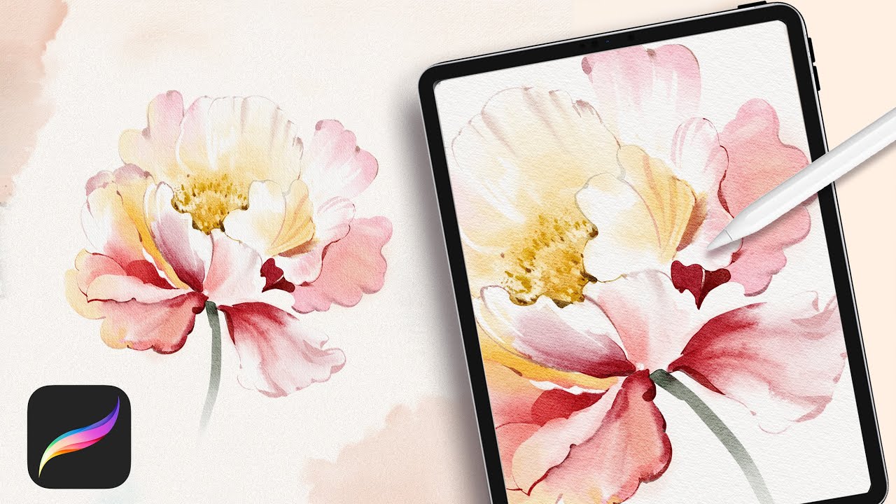how to paint watercolor Peony. Procreate tutorial for beginners, draw ...